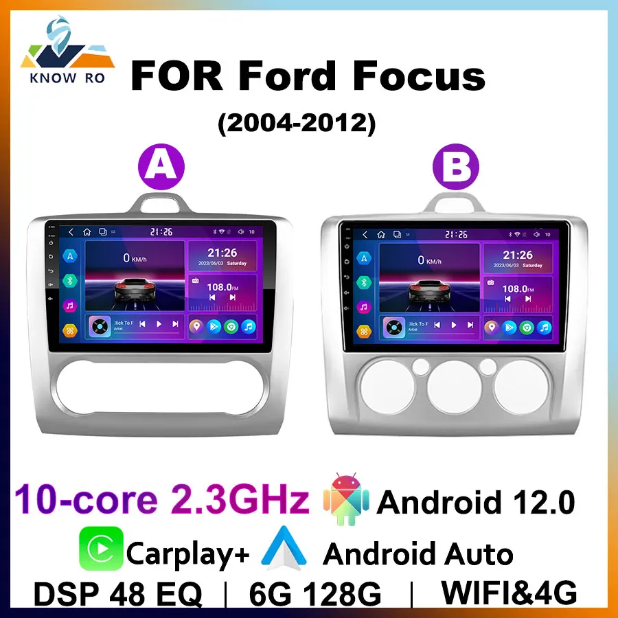 Knowro 10 Core 2 DIN Android 12 Wireless CarPlay a Android Auto Mirror Link Car pre Ford Focus 2 3 MK2 MK3 2004-2011 MUL