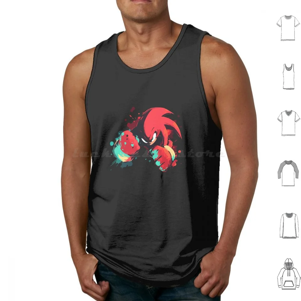 Knuckles Tank Tops Tlač bavlníkových chvostov Japan retro herný tieňový prsteň Rings Videohry videohry hry Hedgehog Animals