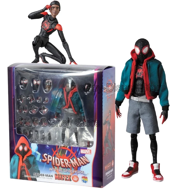 Ko mafex 107 Spider Man Action Figure Hračky 1/12 Spiderman do pavúkových míľ Miles Molible Model Model Sochy Dolls Darče
