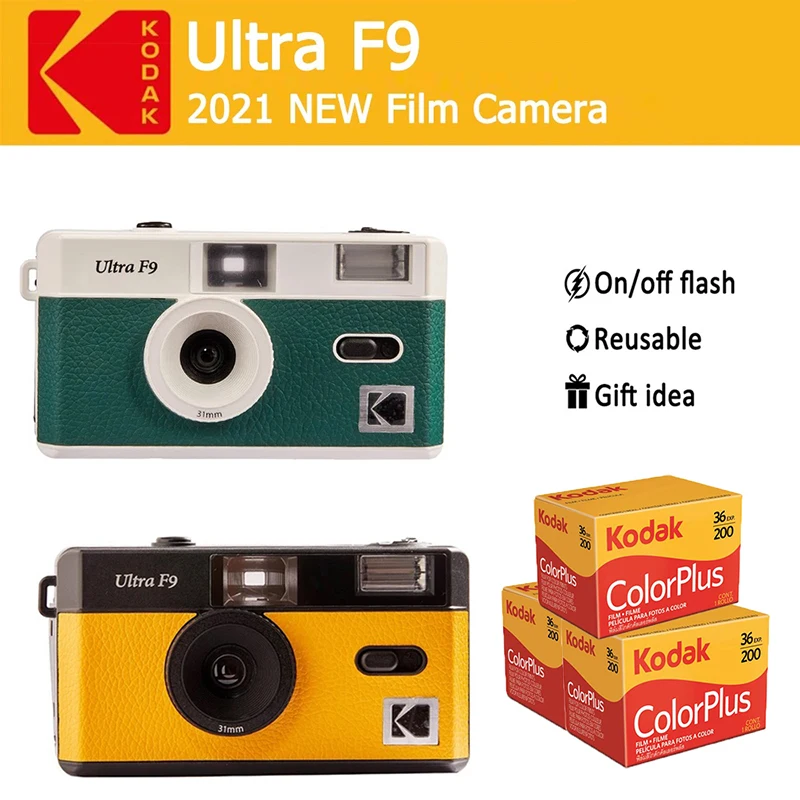 Kodak klasické fotoaparáty Kodak Ultra F9 s voliteľnými 3 -rolls Kodak Colorplus 200 Profesionálny 35 mm filmový opakovane použiteľný filmový fotoaparát