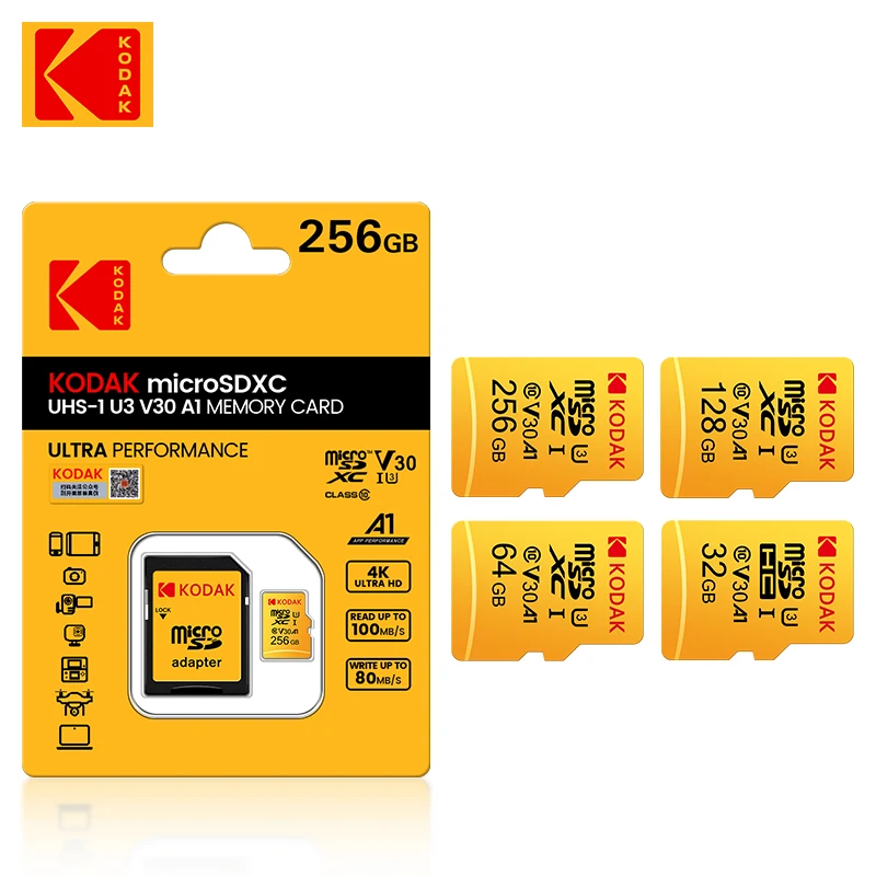 Kodak Micro TF SD karta 32 GB 64 GB TF Trieda triedy 10 vysokorýchlostná mini pamäťová karta U3 V30 Pamäťová karta Skutočná kapacita