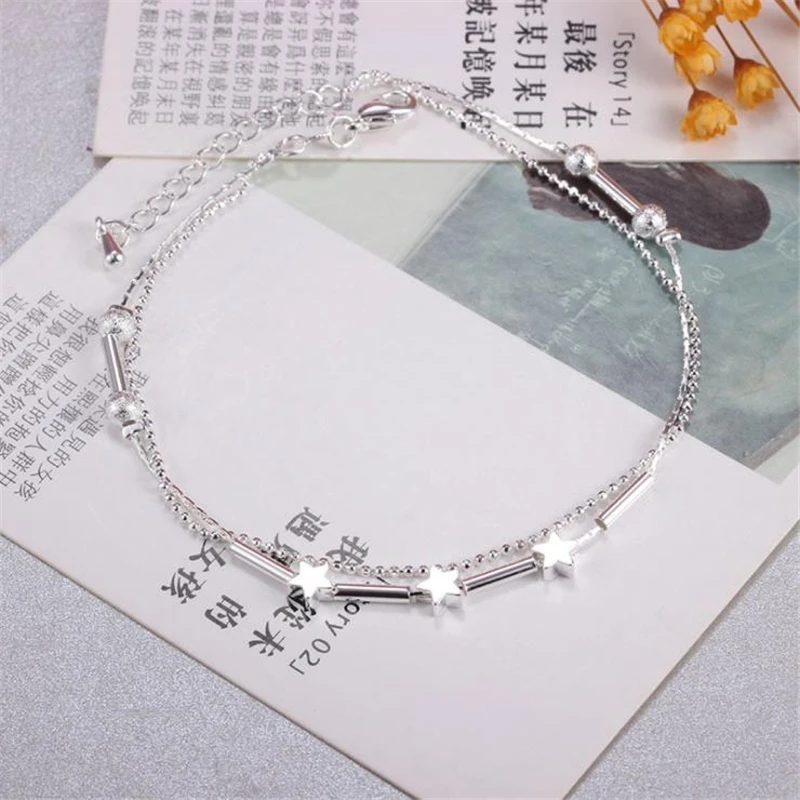 Kofsac New Trendy 925 Sterling strieborné členky pre ženy roztomilý hviezdny reťazec náramok na náramok