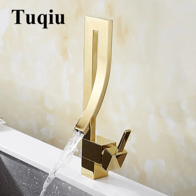 Kohútik kotliny zlatý mosadz Faucet štvorcový umývadlo kohútik faucet single rukoväť na palubu WC HORKY A COLD Mixer TAPE