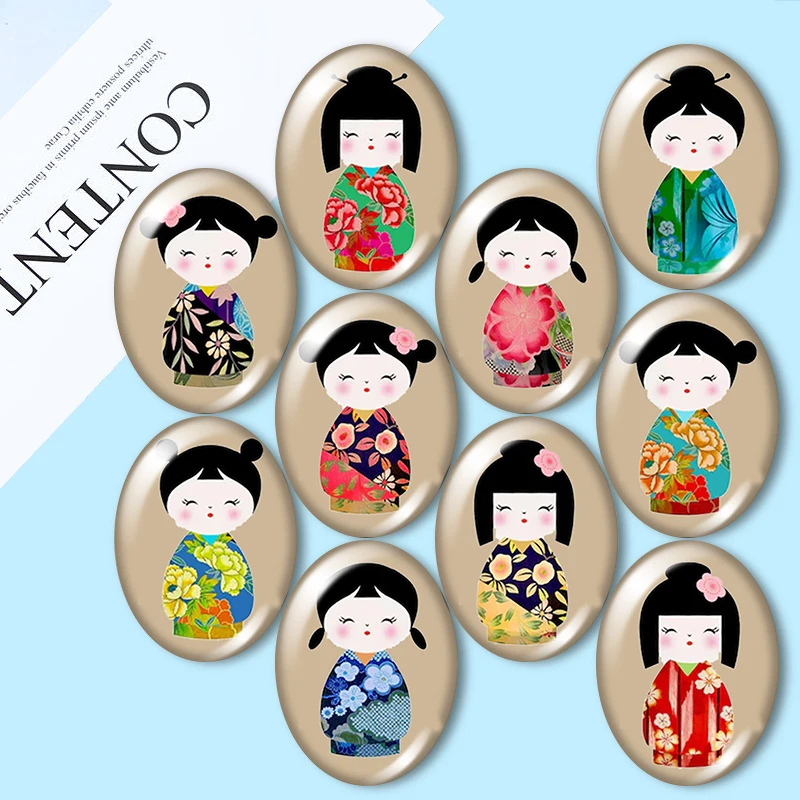 Kokeshi Dolls 10ks zmiešané 10x14 mm/13x18mm/18x25mm/30x40 mm oválne foto sklenené demo demo s plochým chrbtom.