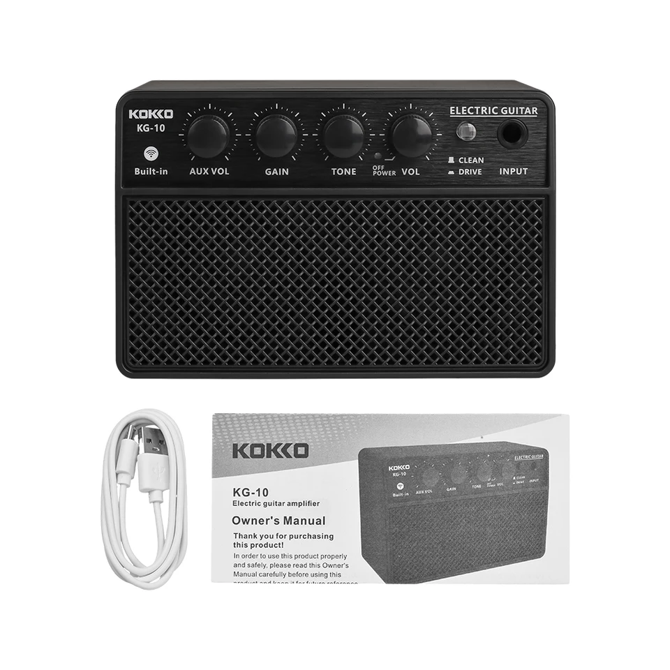 Kokko 10W Small Electric Guitar Amp Mini prenosná gitarová prax pre každodenné cvičenia na ulici Nabíjateľné