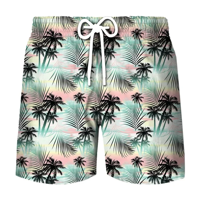 Kokosové stromy Grafické surfové šortky Pánske 3D tlačené horúci pásik Island Beach Shorts