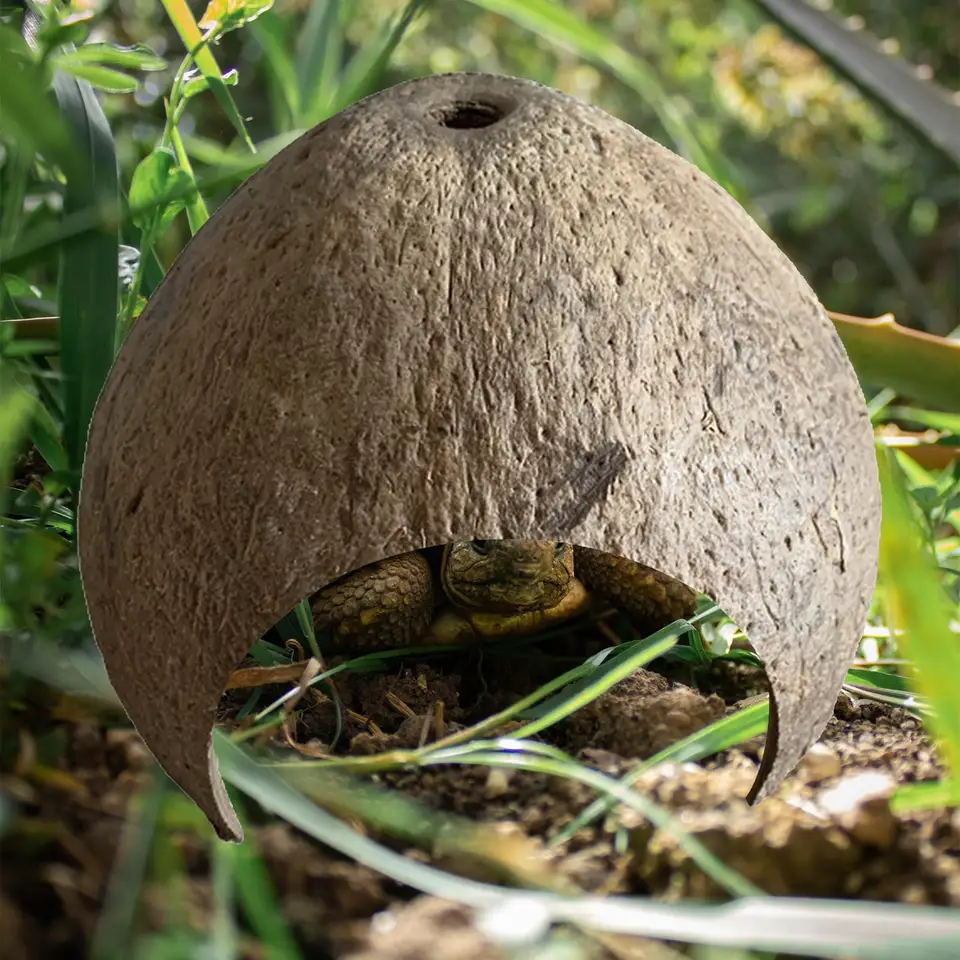 Kokosové škrupiny chaty s plazom úkryty útulku Habitat Cave pre výzdobu akvária