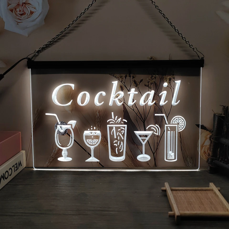 Koktail LED Neon Sign-3D Castrving Wall Art pre dom, izbu, spálňu, kanceláriu, dekor farmy