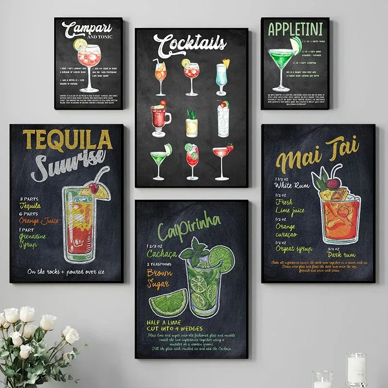 Koktaily n nápojy mojito plagát Vintage Canvas Tlač Bar a reštaurácia dekorácia zavesenie obrázkov na stenu dekorácie