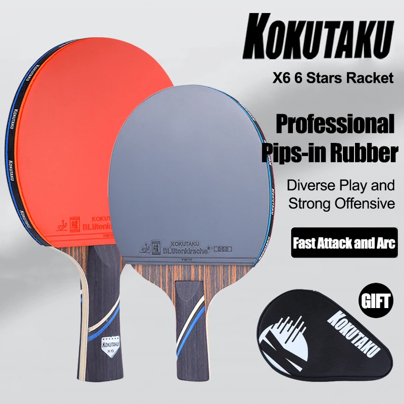 Kokutaku x6 stolová tenisová raketa 7 vrstvy ebenová čepeľ s jadrami-in gumový profesionálny útočný ping pong Paddle rýchly útok 1pc