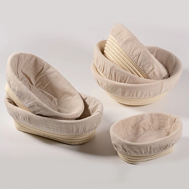 KOLNÝ alebo oválny tvar Banneton Natural Rattan Basket kuchyňa kyslá fermentácia nástroja Country Country Consing Basket s vložkou
