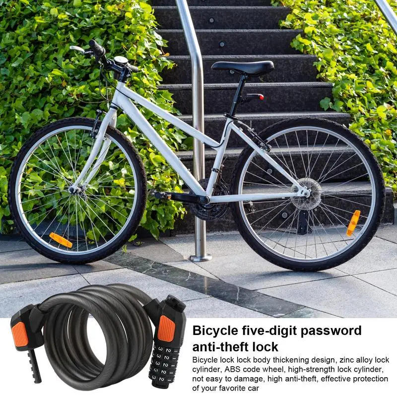 Kombinované bicykle zámkový kábel 5-ciferný presídliteľný zväzok na bicykli zámok ťažkopádne proti krádeži káblov