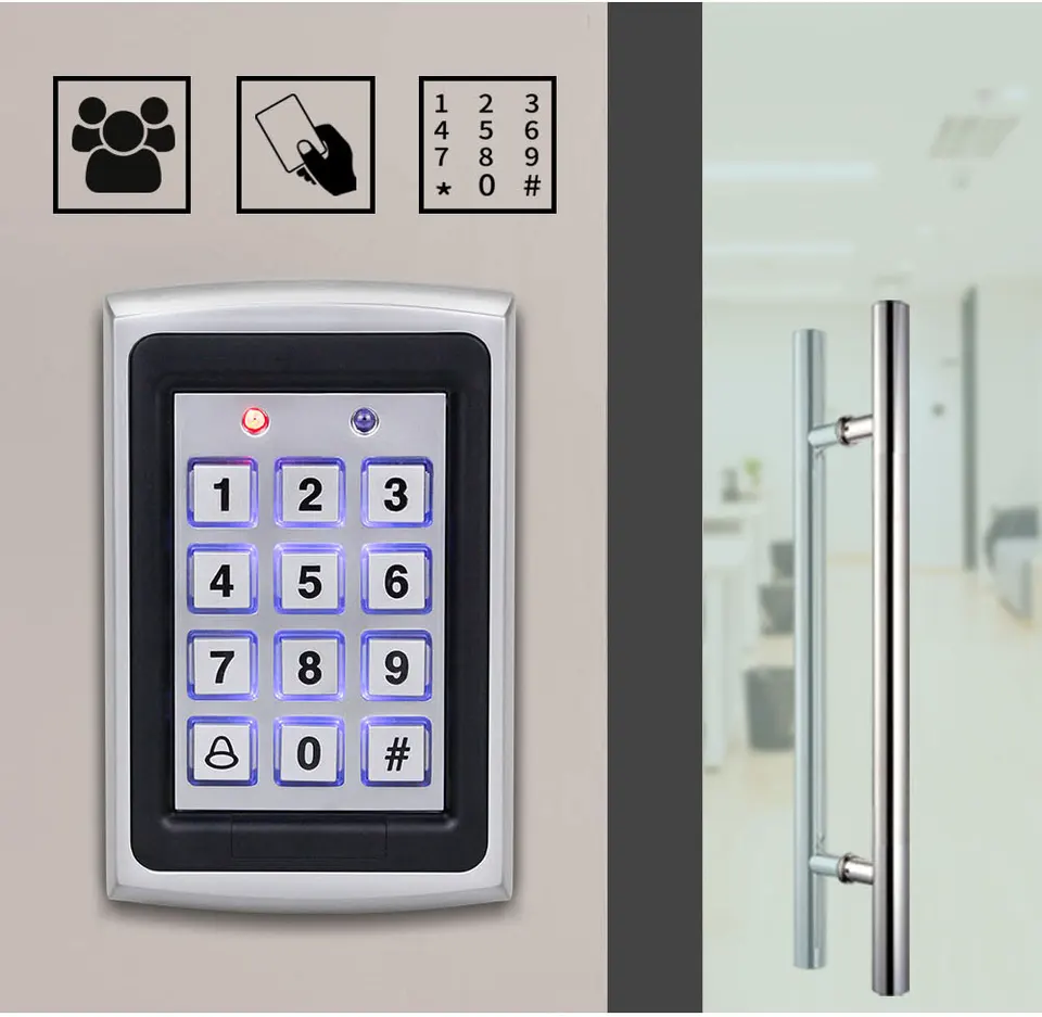 Kombinovaný kód klávesnice Zamknutie RFID Kovová brána Control Control Em 1000 používateľov dvere Bell 125KHz Čítačka Klávesnica Klávesnica Klávesnica FOBS