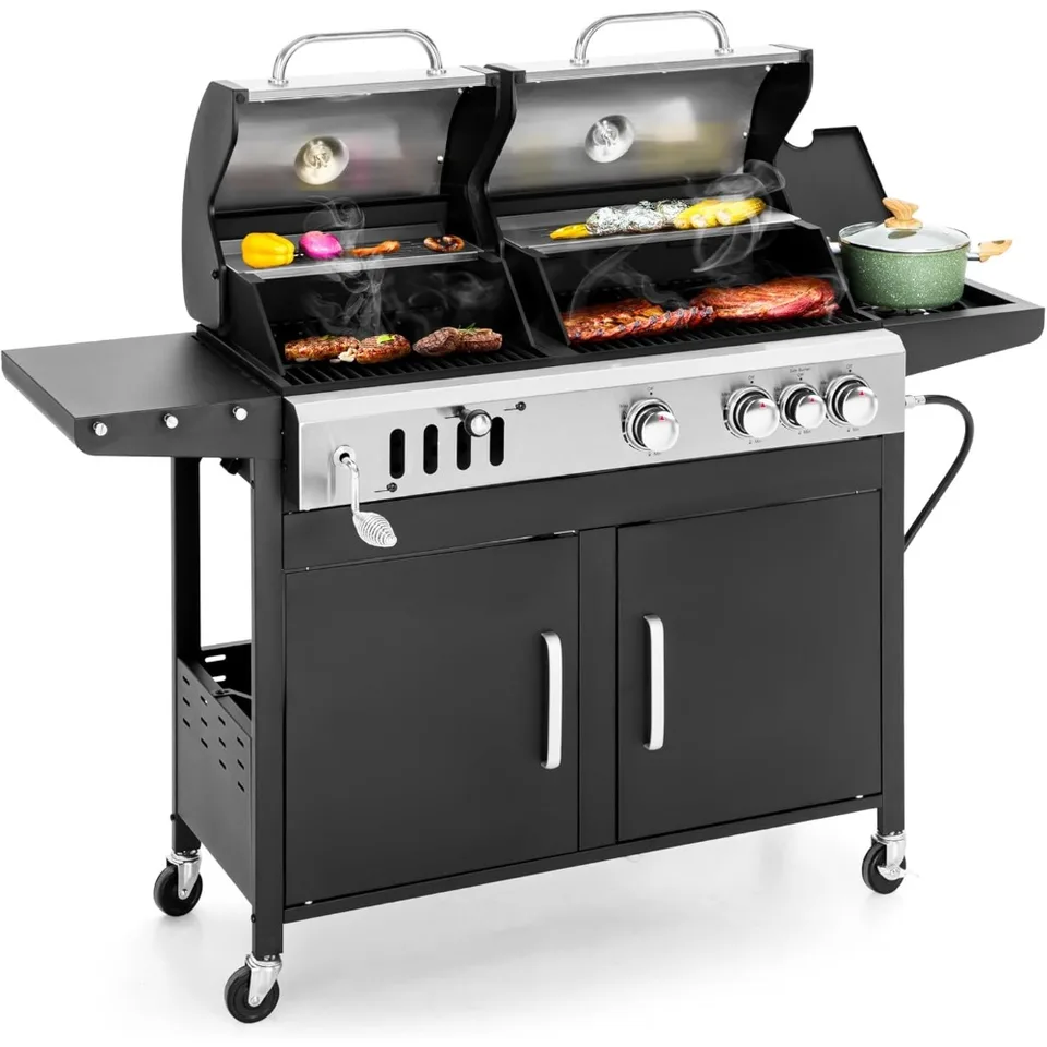 Kombinácia grilu s dvoma palivami propánu a uhlia Grill Combo s bočným horákom, extra veľký gril na grile pre vonkajšie grilovanie varenia