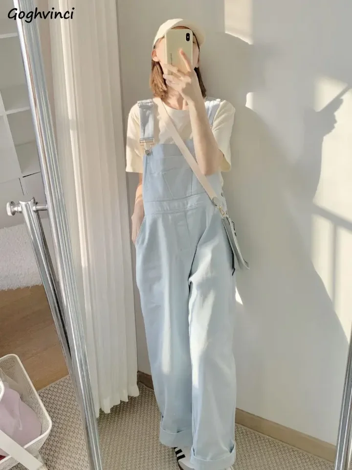 Kombinézy Ženy Nové Solid Kawaii školáčky Módne preppy štýl Celkovody jednoduché estetické široké nohy mladé všetko-match Ins Ulzzang