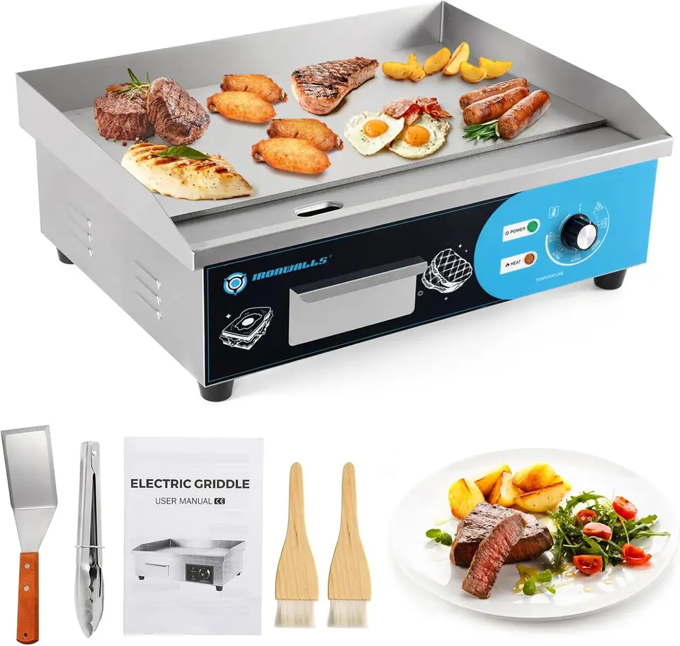 Komerčné mriežky Electric 22 ”, 3000W elektrický plochý horný gril, plošina z nehrdzavejúcej ocele Elektrická mriežka nonstick s 122 ~ 57
