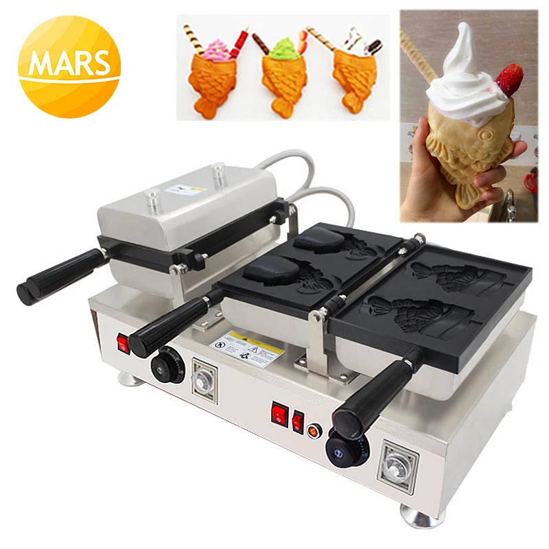 Komerčný taiyaki rýb v tvare vafle 110V 220V Otvorené ústa taiyaki zmrzlina stroj na rybie kužeľ v stravovacích zariadeniach