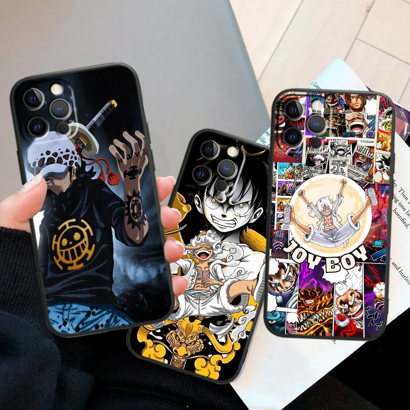 Komiks One Piece Anime Luffy pre iPhone 15 14 13 12 11 xs xr x 8 7 SE Pro Max Plus Mini Black TPU telefónny puzdro