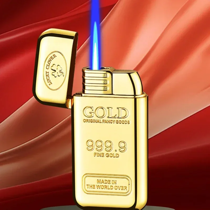 Kompaktné kreatívne zlaté tehlové tehly Windproof Jet Blue Flame Torch Plyn Svetlejší a bohatý prenosný cigaru