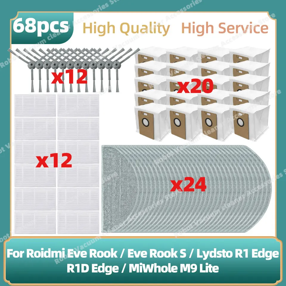 Kompatibilné pre Lydsto R1 Edge / R1D Edge / Roidmi Eve Rook / Eve Rook S / Miwhole M9 Lite Parts Side Brush Hepa Filter Mop