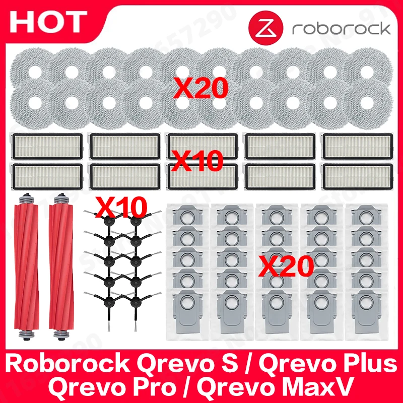 Kompatibilné pre (roborock qrevo pro / qrevo maxv / qrevo s / qrevo plus) diely hlavná bočná bočná kefka filter mop prachový vrecko Doplnok