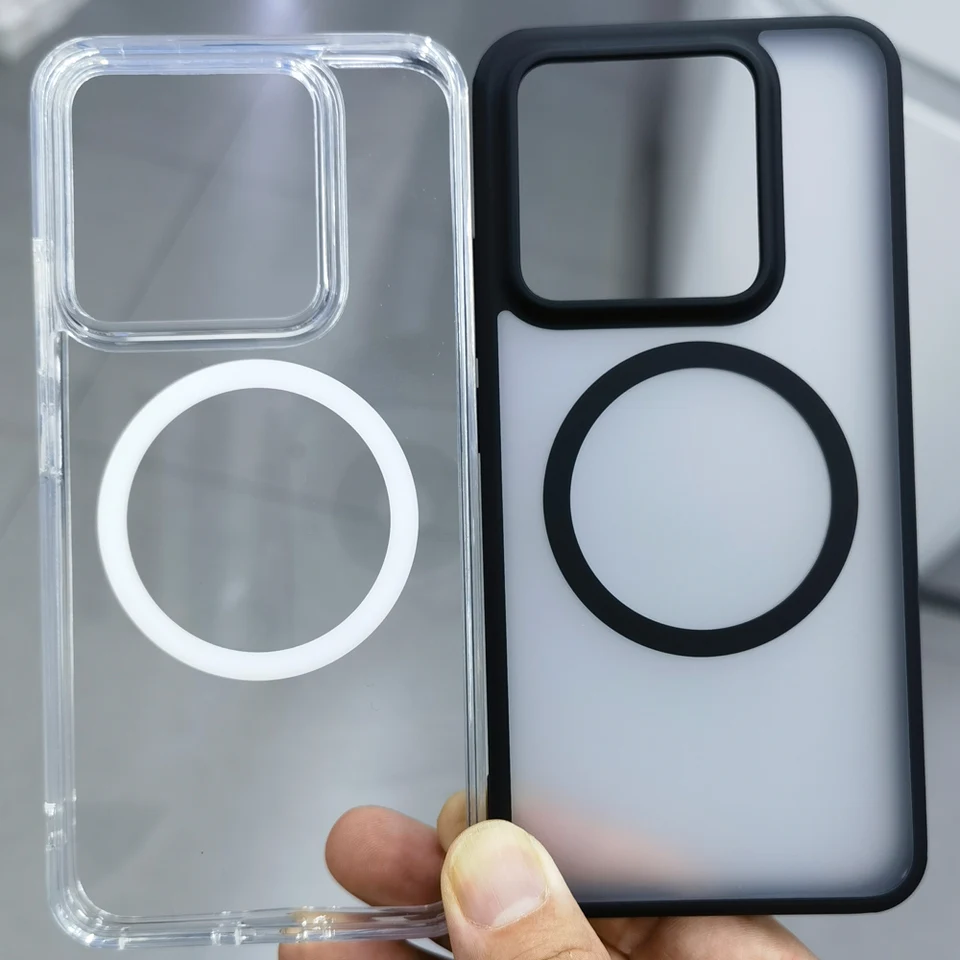 Kompatibilný pre Magsafe Clear Acryl Case pre Xiaomi 14 Pro / Xiaomi 14 Magnetické bezdrôtové nabíjanie Soft TPU Frame Cover Cover