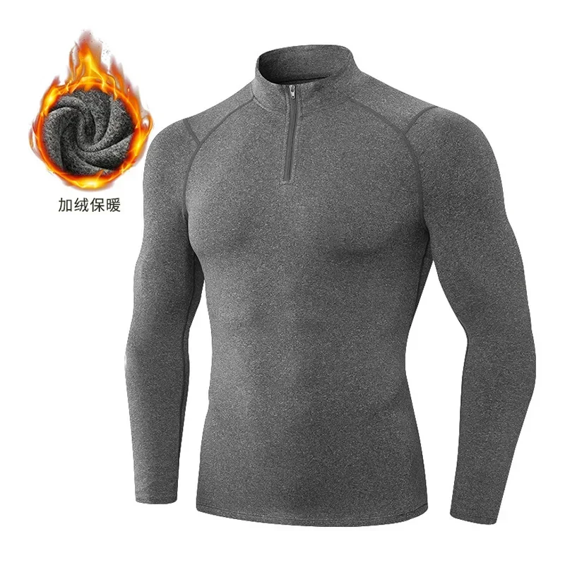 Kompresná košeľa Men Men Autumn Fleece Running Tričko Half Zipper Gym Stres Fitness Sportswear Rýchle suché kulturistické vrcholy svalové vrcholy