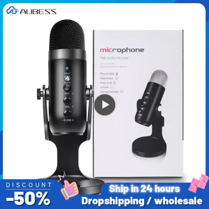 Kondenzátor mikrofón USB Desktop Mic pre počítač ASMR Live dabing Game s kovovým telom v reálnom čase