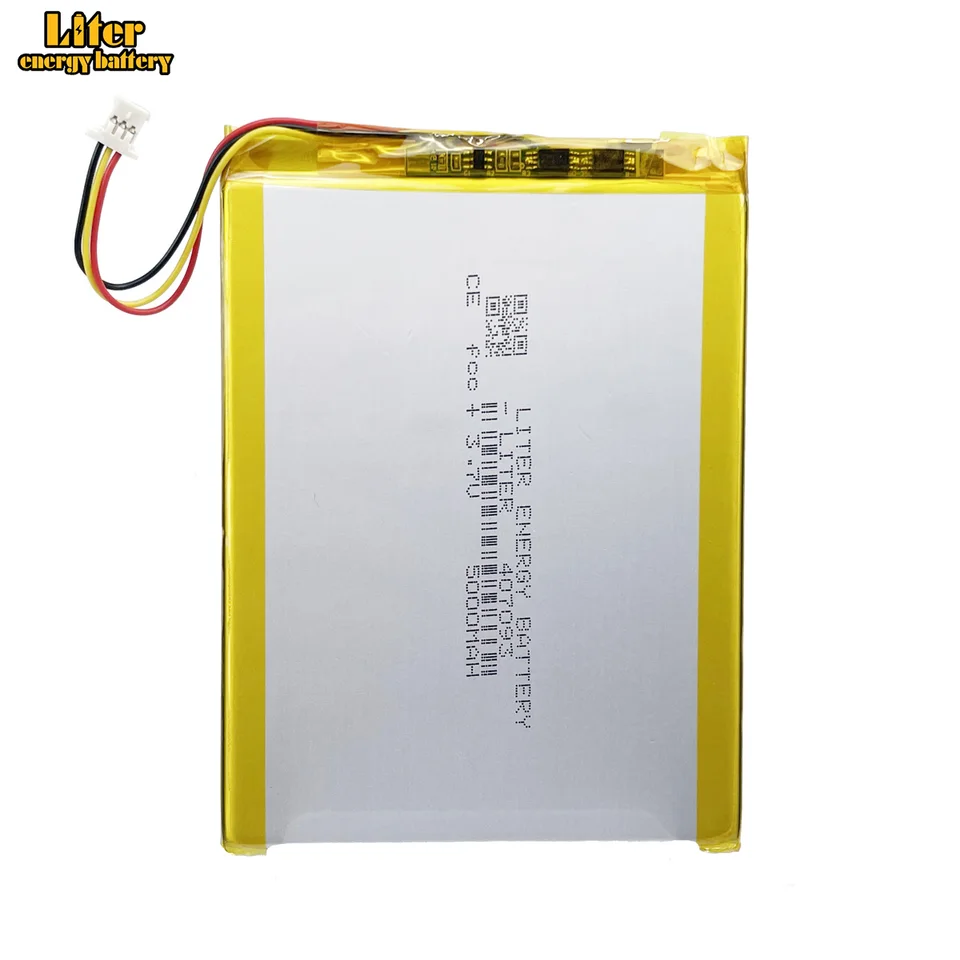 Konektor 3-drôtov 407093 3,7 V 5000 mAh Polymérny lítium-iónová batéria Lipo batéria pre tablet PC 7 palcov MP3 MP4 GPS Vymeňte