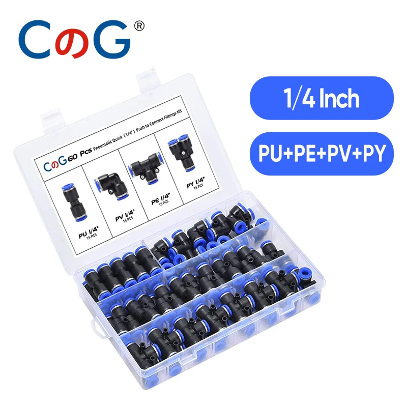 Konektor CG 60ks/box Set Air Hose Connector 1/4 palca OD PU+PE+PV+PY AIR RUP RUKA RELEBLE Uvoľnenie Pneumatický tlak na pripojenie súpravy