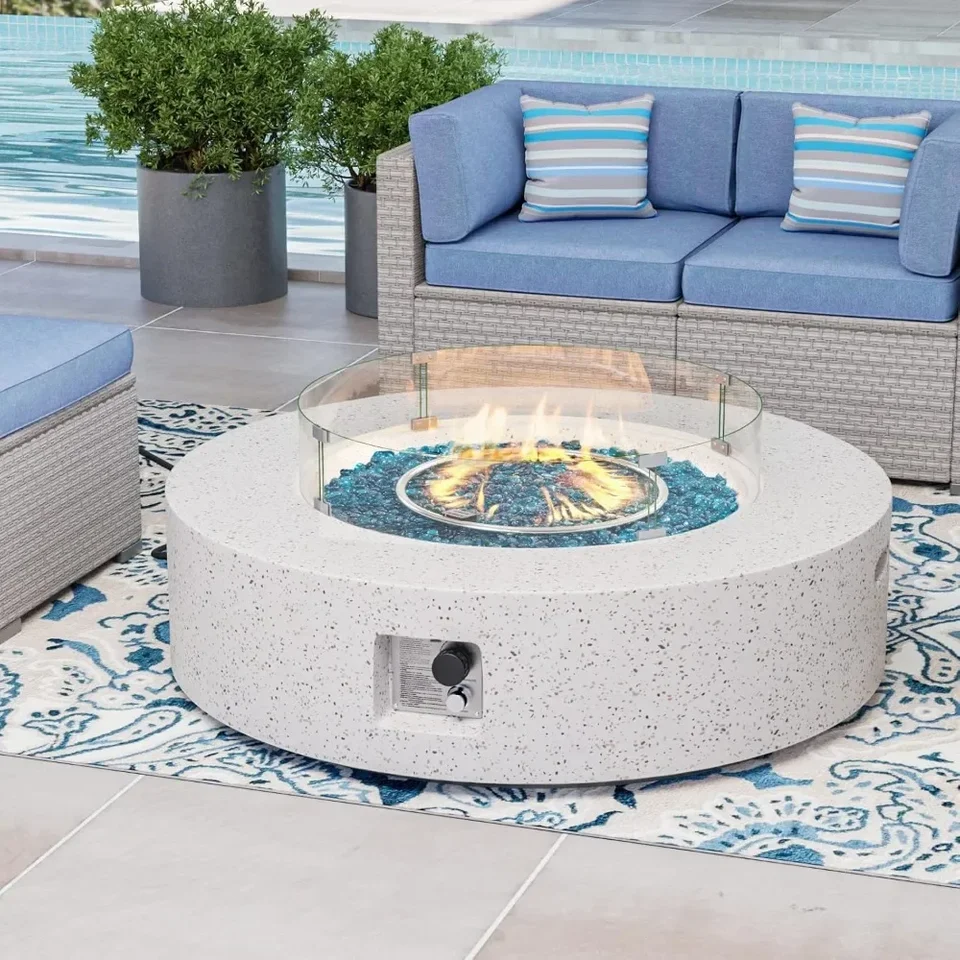 Konferenčný stolík s ohniskom W Terrazzo White 40,5-palcový okrúhly základň