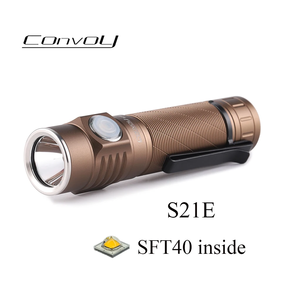 Konvoj púšť Tan S21e baterka s SFT40 LED LED LED 21700 TYPY-C Nabíjateľné svetlo kempingové rybárske lampy LATARKA LATARKA