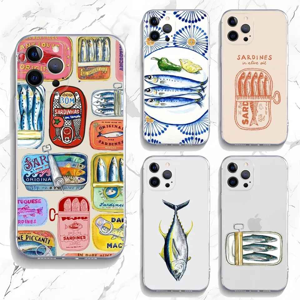 Konzervované sardinky pre telefón pre iPhone 15,14,13,12,11 plus, pro, max, xr, xs, x, 7,8 plus, SE, mini priehľadné silikónové mäkké mäkké