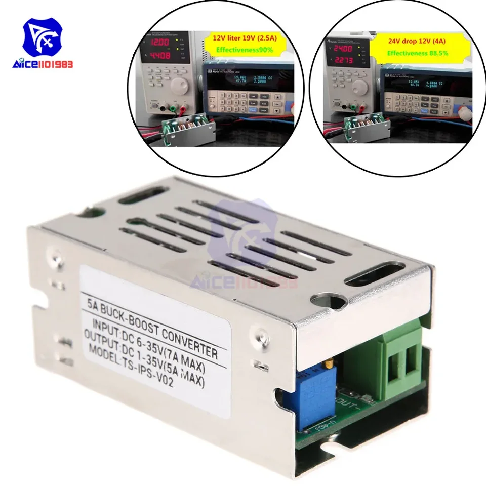 Konštantný prúd DIYMORE DC 6 -35V až DC 1 -35V 5A Automatický prevodník Buck Boost Krok Down/ Up Regulátor napätia W/ puzdro pre auto
