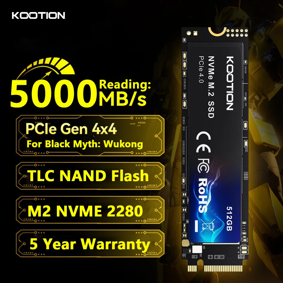 Kootion NVME M2 SSD 1TB 512 GB Interný pevný disk M.2 PCIE 4.0x4 2280 SSD Disk pre PS5 NAPLATÝ PC X16