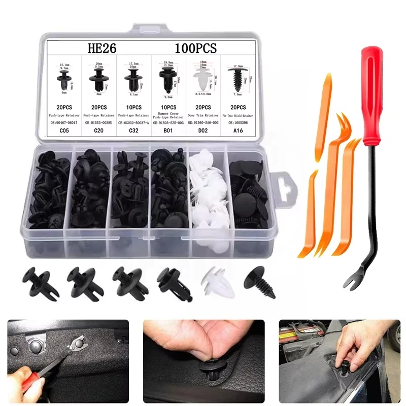 Kopprava na klip s automatickým pripevňovacím klipom 100ks Fender Nivet Clips Clips Carbody Push Drheer Pin Nivet Bumper Bumper Dvere Trimpanel Klips