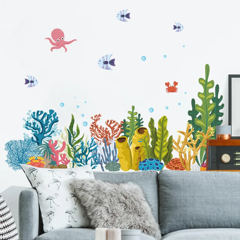Koralové morské riasy Svetové nástenné nálepka Ocean Life Tropical Fish Shell Morine Wall Duins pre detskú izbu Detské miestnosti