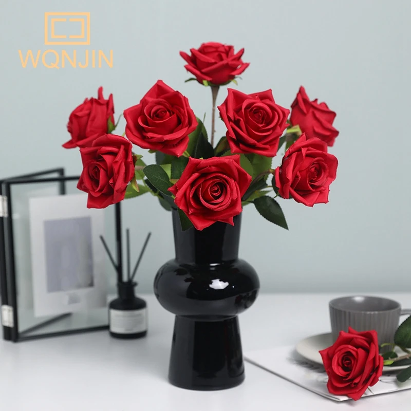 Koreanský štýl hodvábny jediná vetva Diamond Rose Simulation kvet, domáca dekorácia svadobné ružové umelé kvety