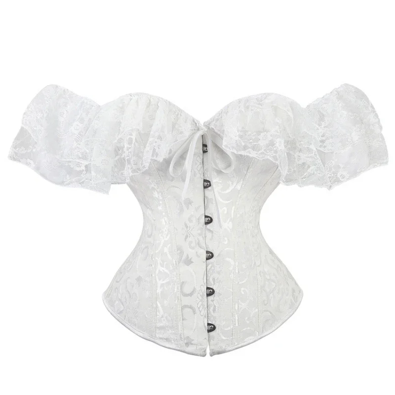 Korzet pre ženy nadmerne vinobranie kvetinový korzet blúzka Top -Lace Lolita Corset Bustier krátke rukávy plus veľkosť