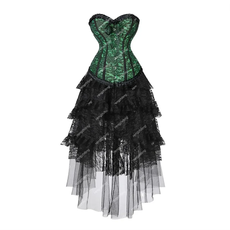Korzetové šaty gotické kvetinové korzety Jacquard Bustier sukňa Set pre ženy sexy vintage kostýmy narodeninové oslavy oblečenie plus veľkosť