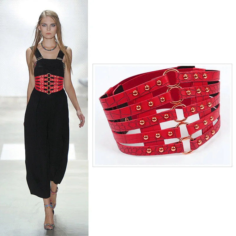 Korzetový pás plus veľkosti dizajnérskych pásov pre ženy široký Cinturon Mujer Elastic Cummerbunds pás Shaper Punk Nivet Ceinture Stretch