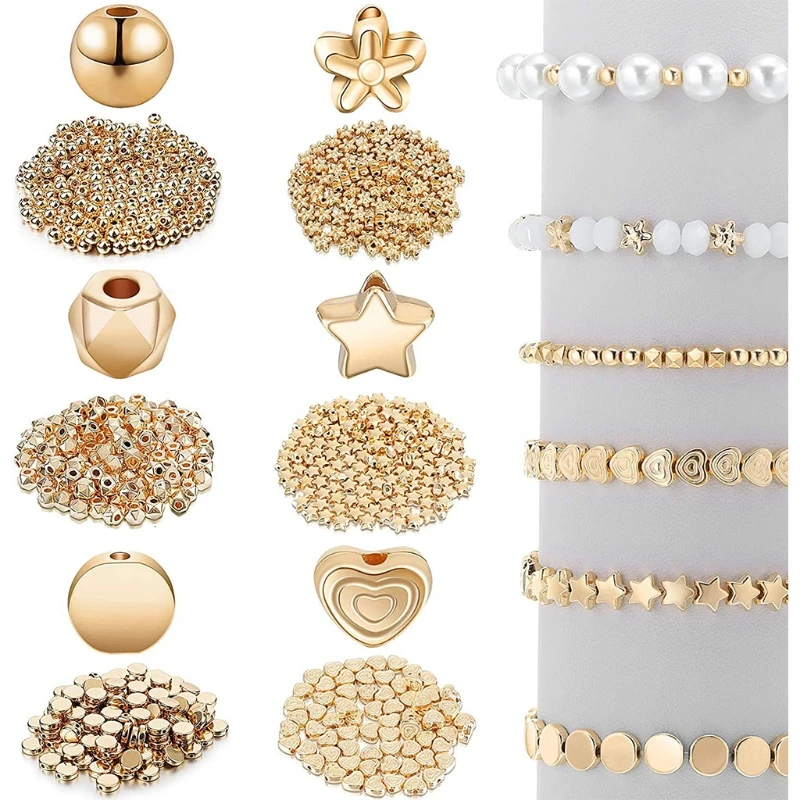 Korálky na rozpierovanie akrylové okrúhle zlaté korálky okrúhle korálky Sada Golden White Golden Heart Star Star Flower Beads