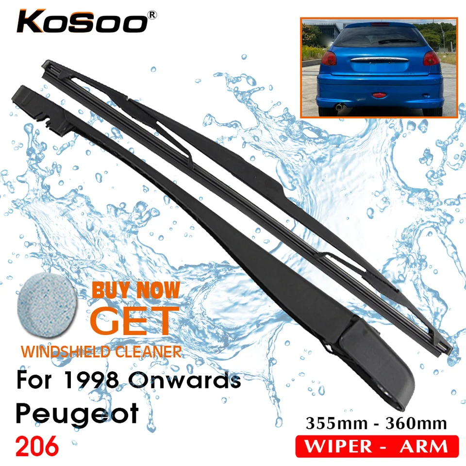 Kosoo Auto zadná čepeľ pre Peugeot 206,355 mm 1998 Again Wiper Wiper Blades Arm, príslušenstvo pre stierač čelného skla, príslušenstvo pre štýl auta