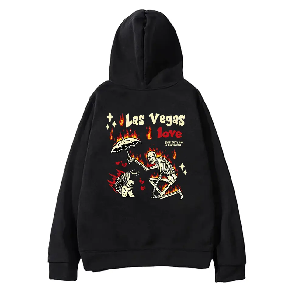 Kostry tlačené rukávové mikiny pre ženy neformálne teplé fleecové mikiny gotické Las Vegas Love Graphic Streetwear Classic Simple