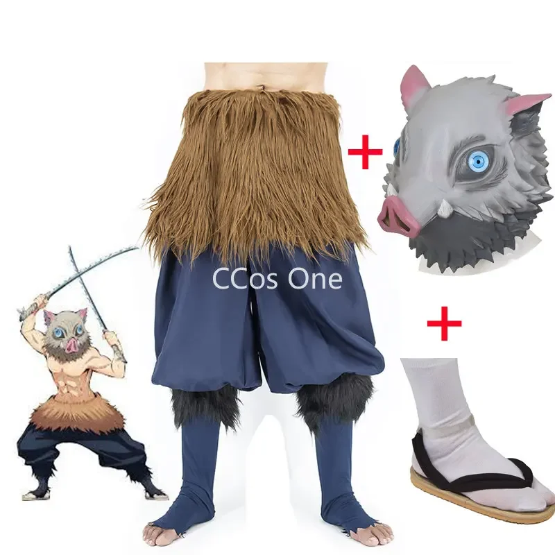Kostým cosplay anime diabol Slayer Kimetsu no Yeyang Hashibira Inosuke topeng Silikone babi sandál kaus kaki hitAm