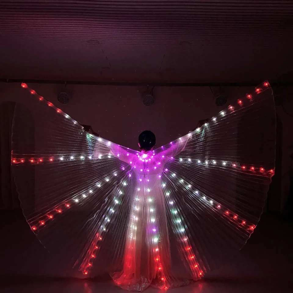 Kostým krídla RGB LED krídla pre dospelých, kostým s bruškom, cirkusový luminiscenčný farebný plášť, krídla ISIS, scénické predstavenie Dancewear