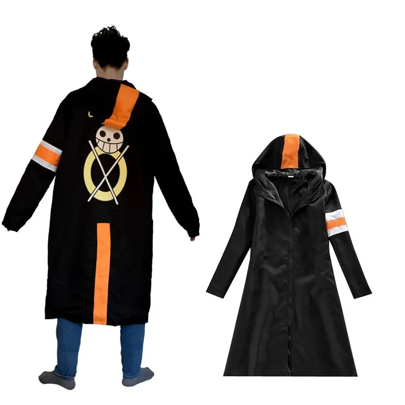 Kostým pre dospelých Cosplay Trafalgar Law Cloak Muži dospelých čierny kabát japonský anime dlhý rukáv s klobúkom so skvelým štýlom