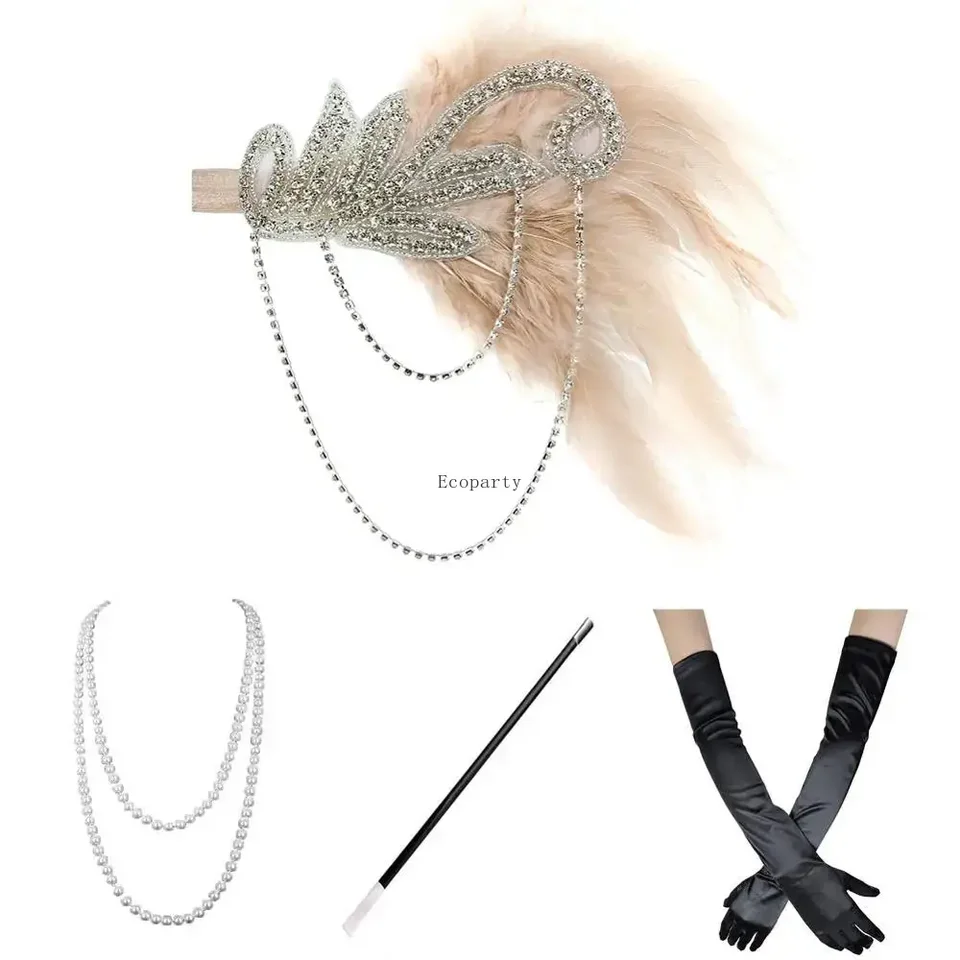Kostým z dvadsiatych rokov 20. storočia Gatsby Accessories Set pre ženy Roaring 20. Čelenka Náušnice Náušnice Rukavice Cigaret Držiteľ čelenky