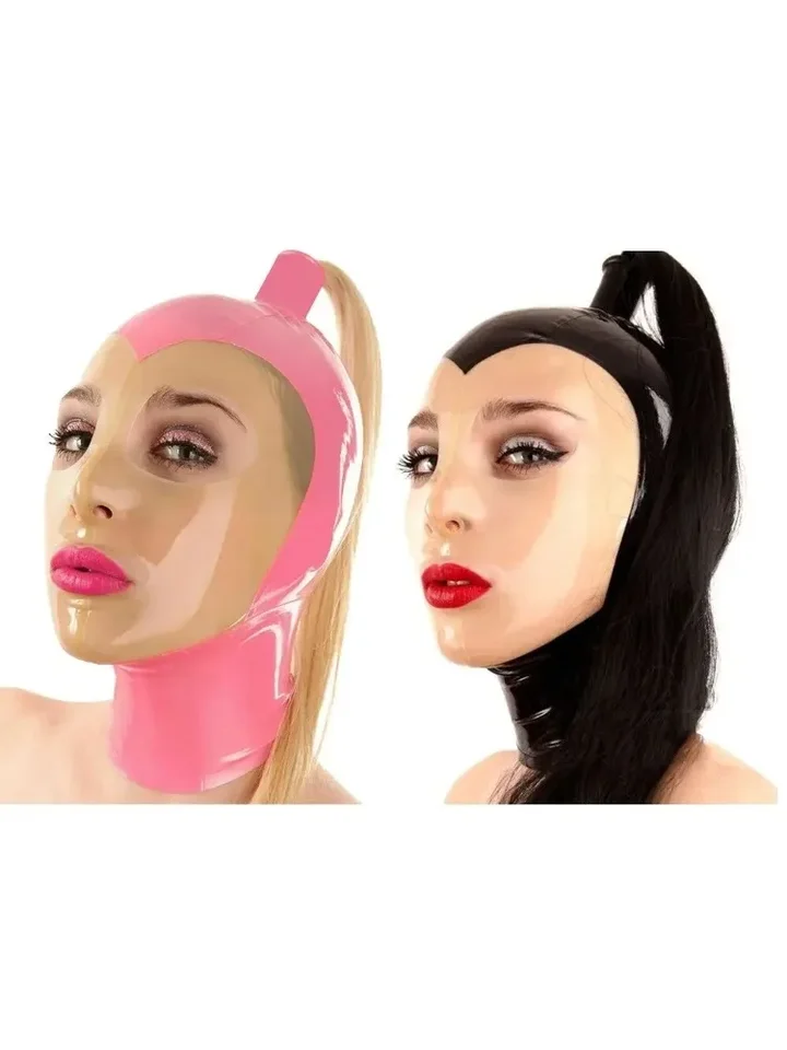 Kostýmová strana latex gumová gumová maska ​​Catsuit Hood Ganzanzug Cosplay