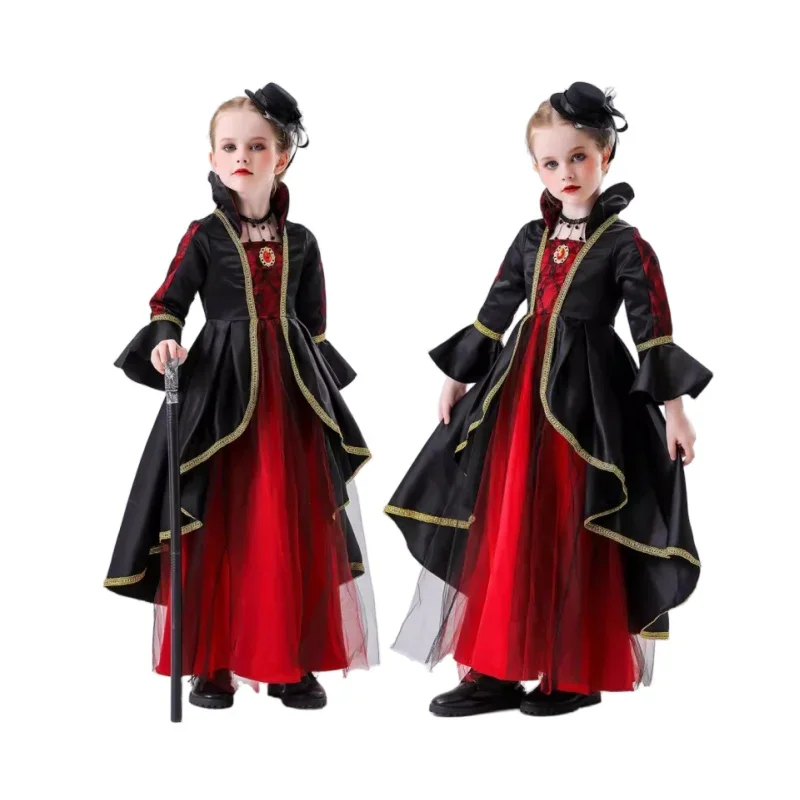 Kostýmy kráľovnej kráľovnej Halloween Kids upíry cosplay šaty retro palác kostým karneval čarodejnice obliekajte ich párty
